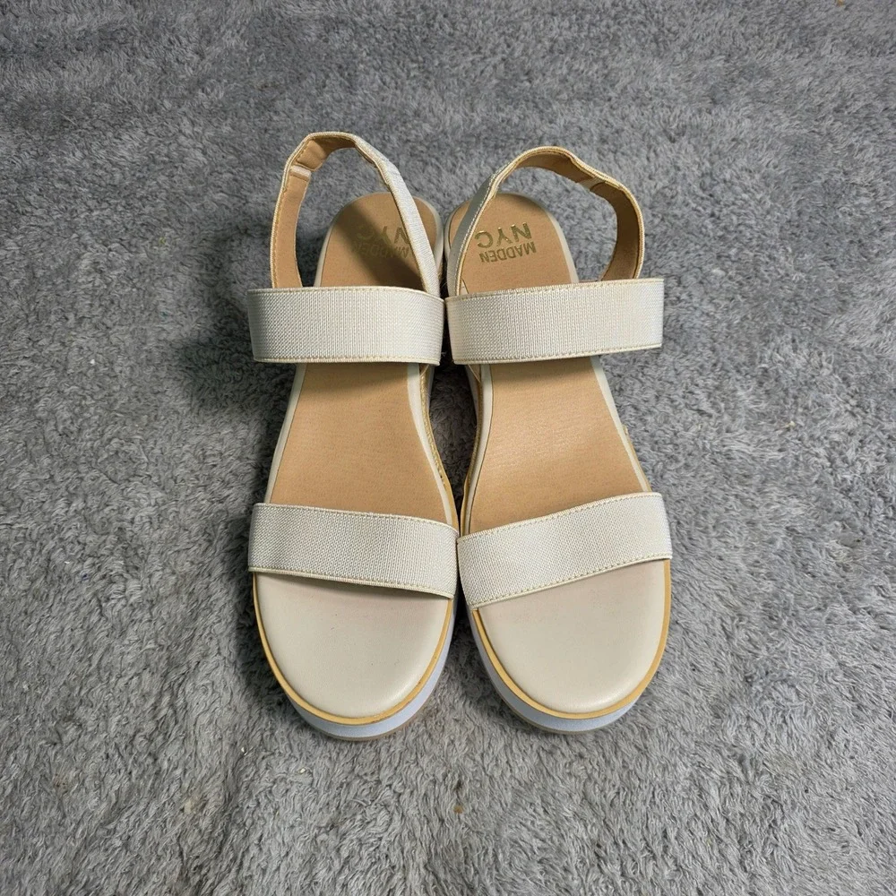 Madden NYC Wedge Sandals Cream Espadrille Platform‎ Elastic Women 11 NEW